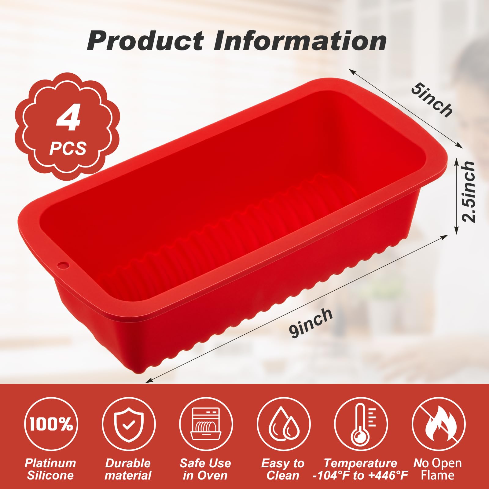 Willinglong rectangle baking molds 9x5 inches in red for versatile loaves.