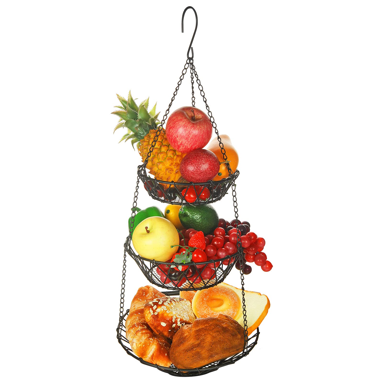 WILLIZTER 3-tier hanging basket with top hook for space-saving fruit storage