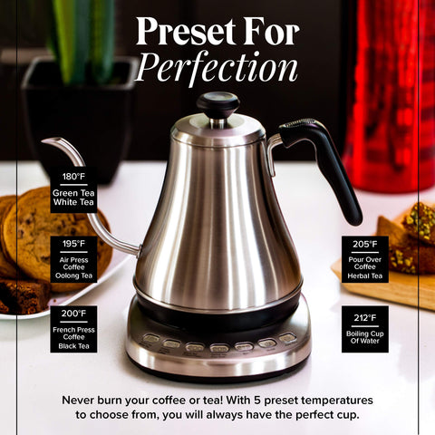 Close-up of Willow & Everett gooseneck kettle spout detail for controlled pour