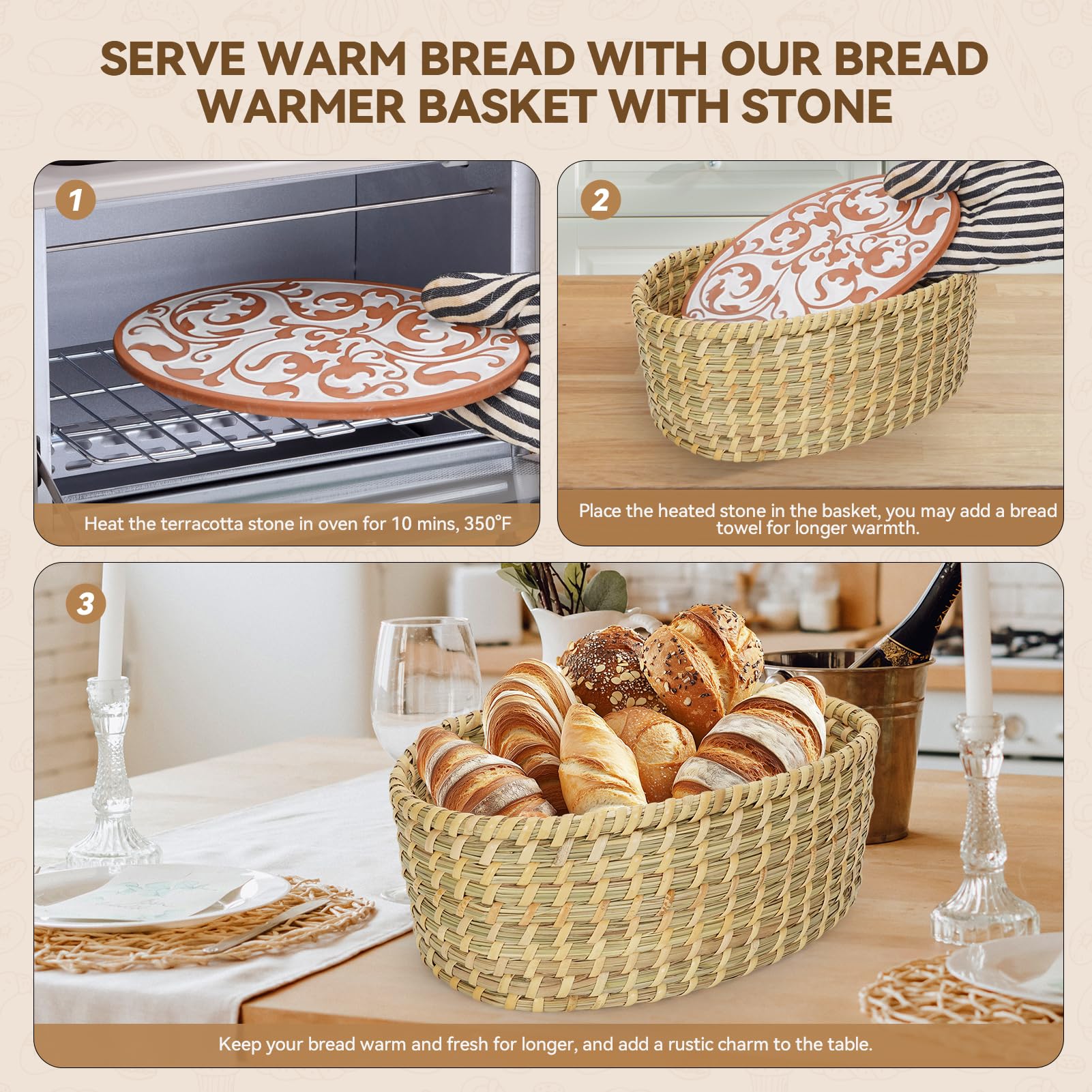 Willow Weave sourdough and rolls inside a stylish warming basket