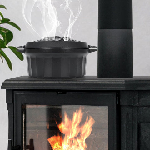 Willow Weave stove steamer on wood stove demonstrates practical use.