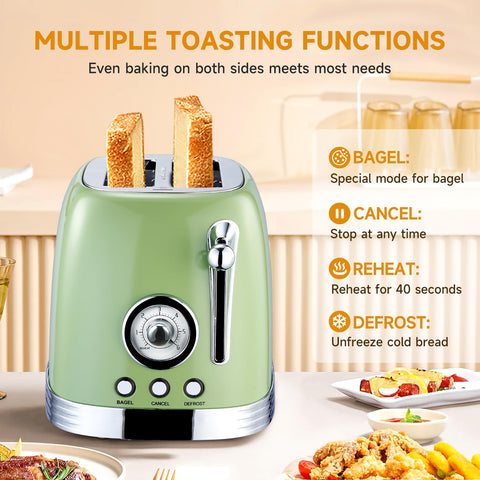 Wiltal Green Retro Toaster 2-slice compact design for small kitchens.