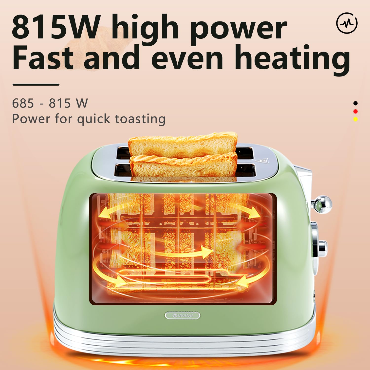 Wiltal Green Retro Toaster six browning modes for customization.