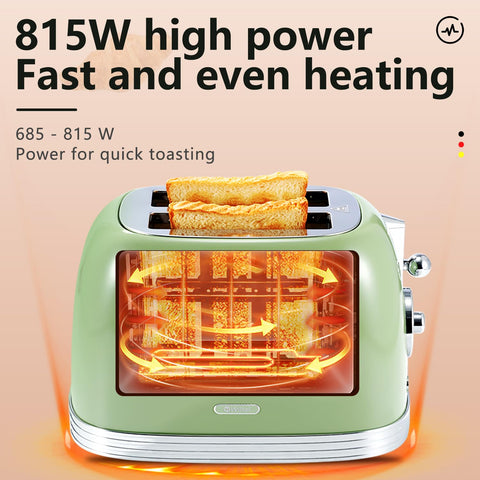 Wiltal Green Retro Toaster six browning modes for customization.