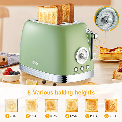 Wiltal Green Retro Toaster high-lift lever for easy handling.