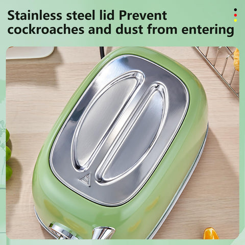 Wiltal Green Retro Toaster protective cover helps keep dust out.