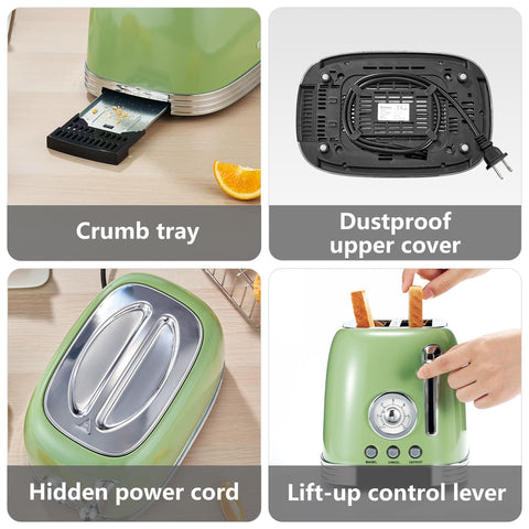 Wiltal Green Retro Toaster warming rack for evenly warmed slices.