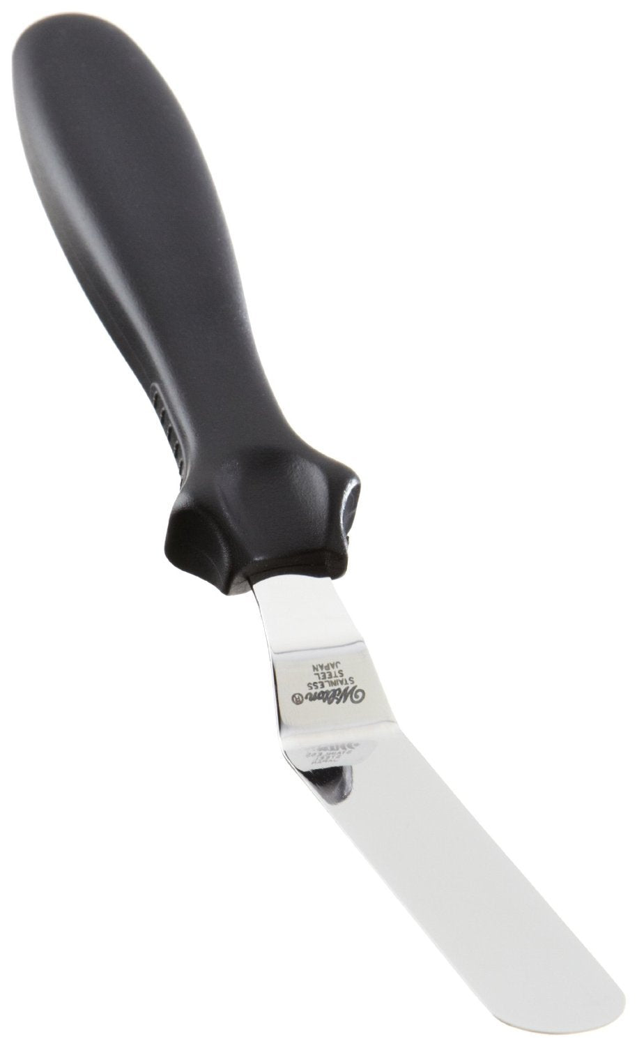 Wilton 9-inch angled spatula with black handle for smooth icing application.