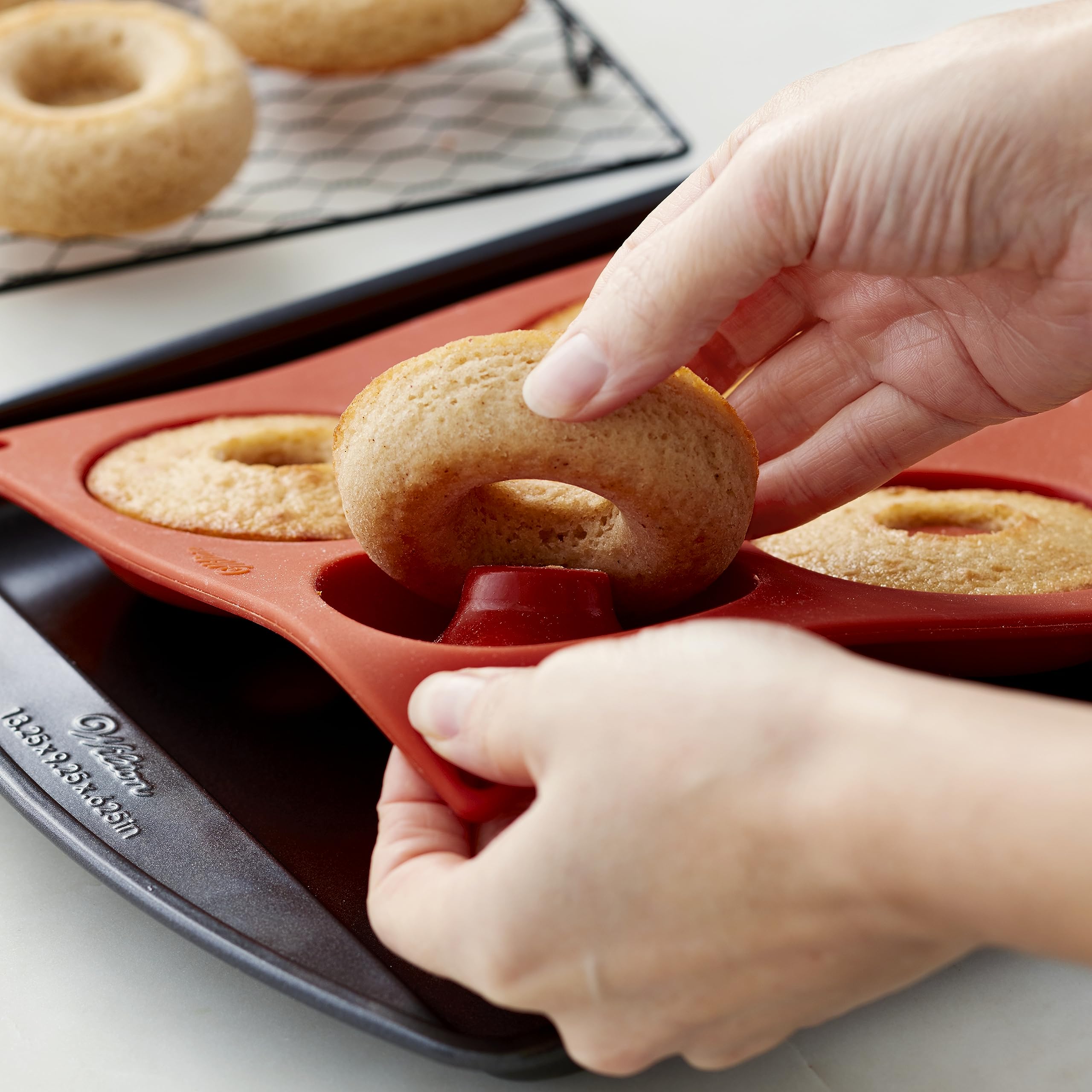 Donut pans in the oven at up to 375 degrees Fahrenheit