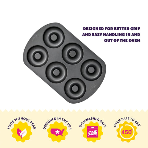 Close-up of Wilton Gold donut pan coating showing non-stick surface