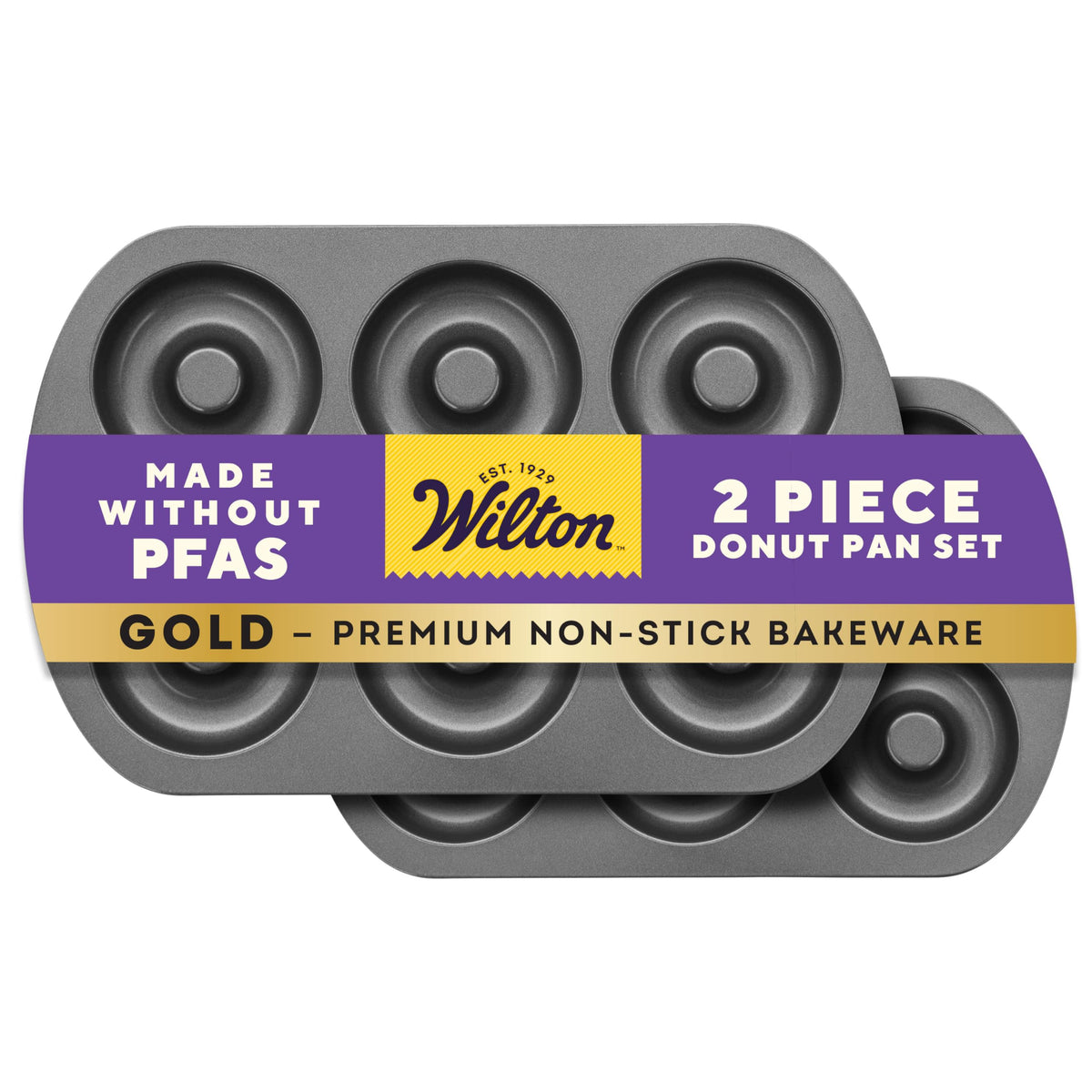 Wilton Gold non-stick donut pan with 12 cavities for easy release