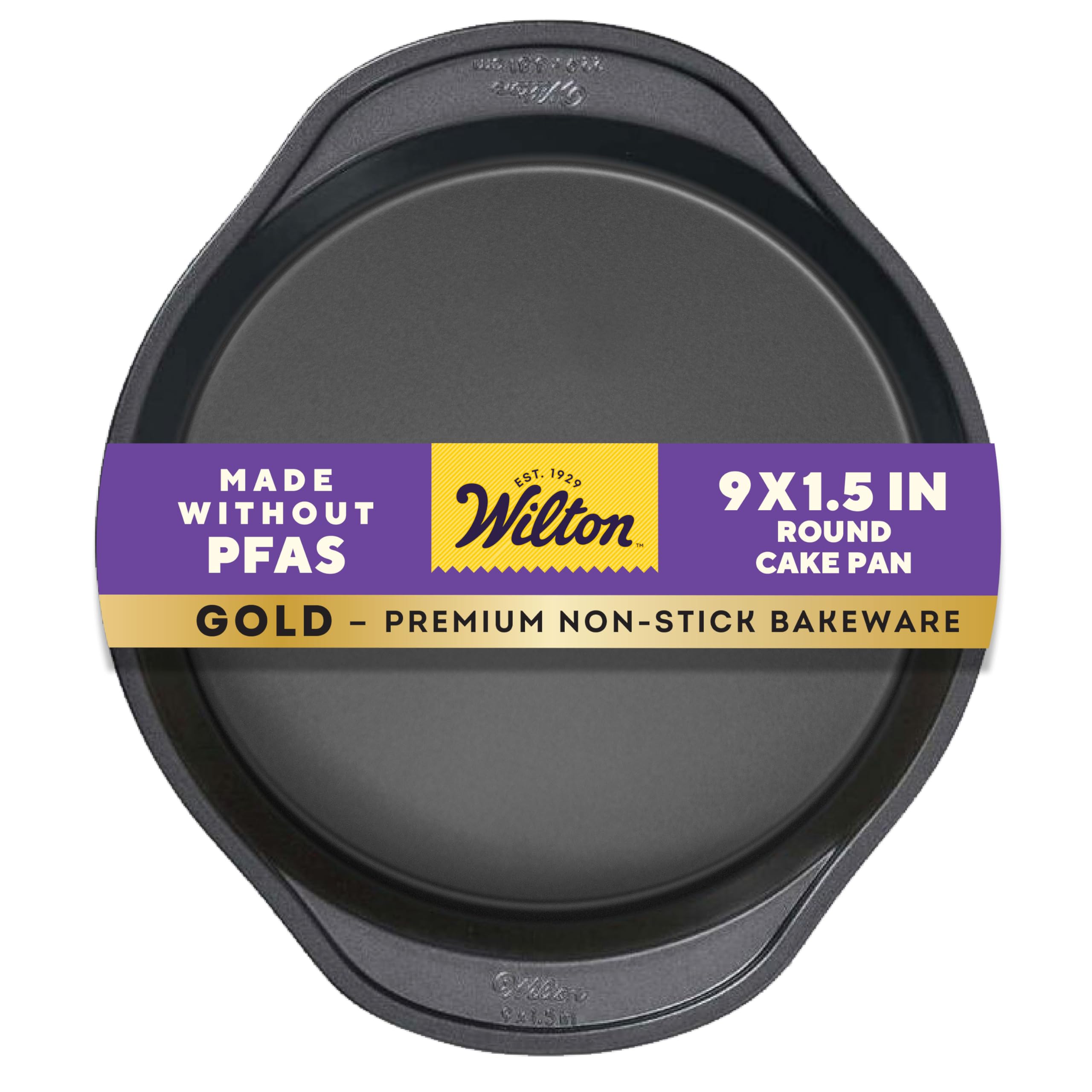Wilton Gold round cake pan with non-stick coating for easy release and baking precision.