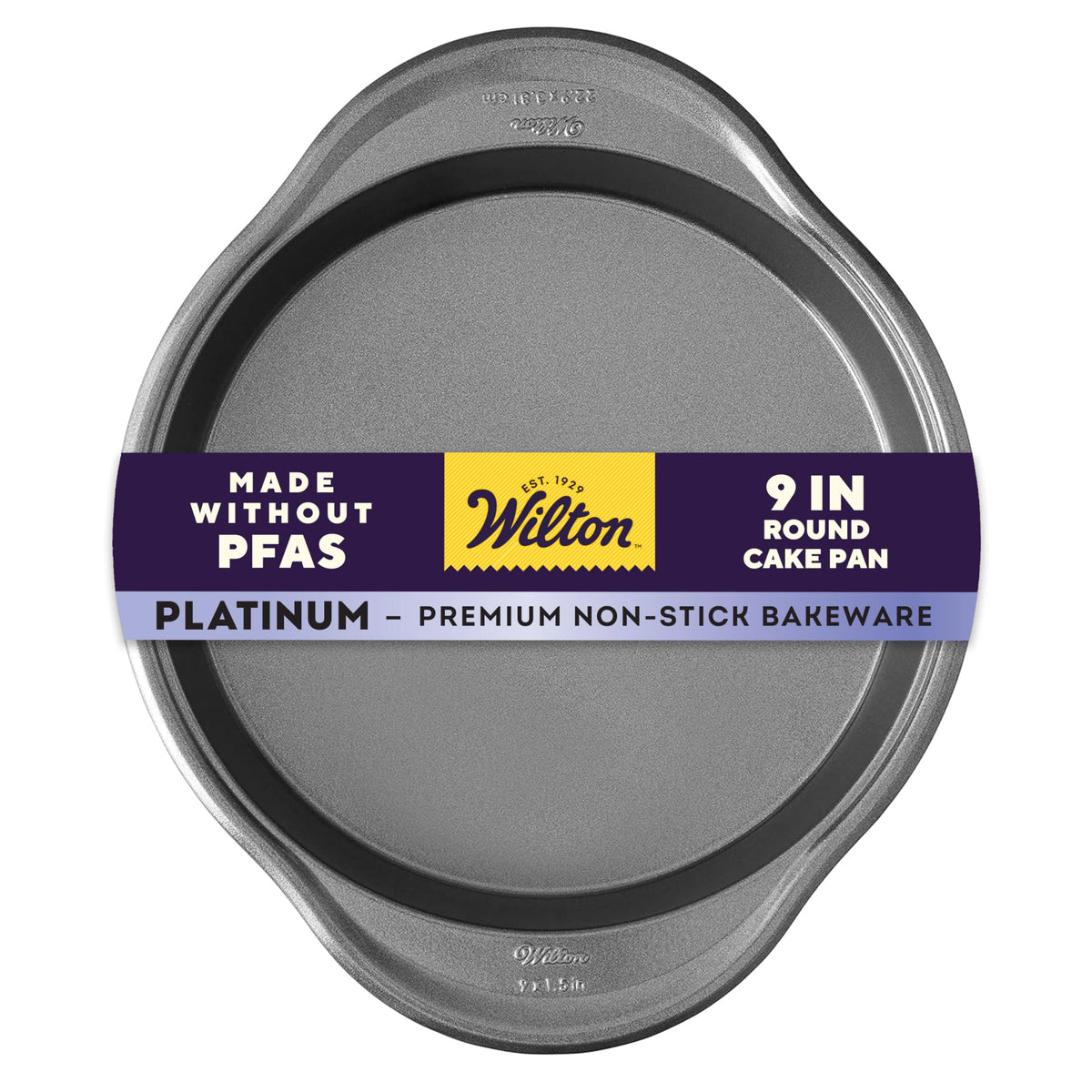 Wilton Platinum non-stick 9-inch round cake pan top view for even baking.