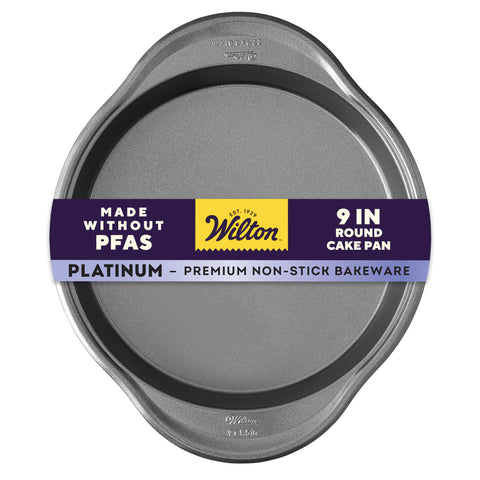 Wilton Platinum non-stick 9-inch round cake pan top view for even baking.