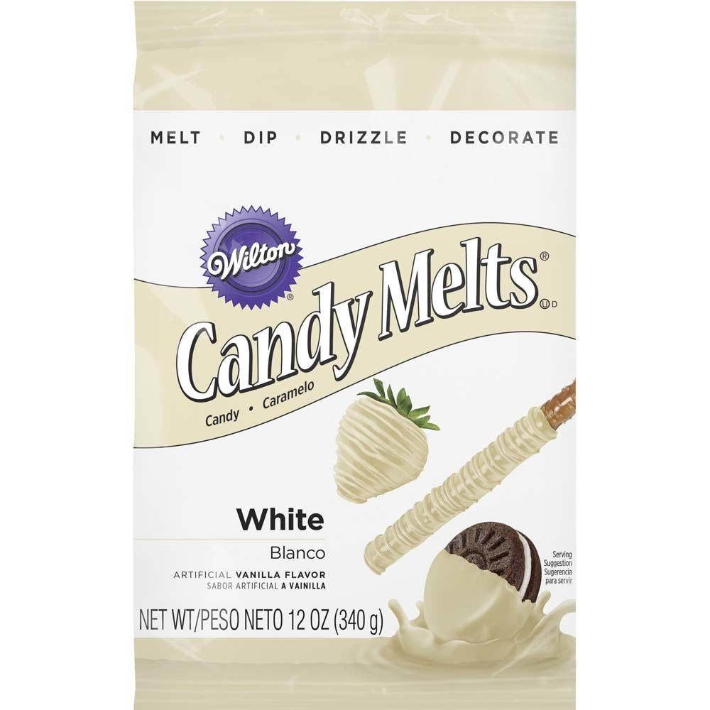 Wilton White Candy Melts 12 oz bag for smooth melting and coating.
