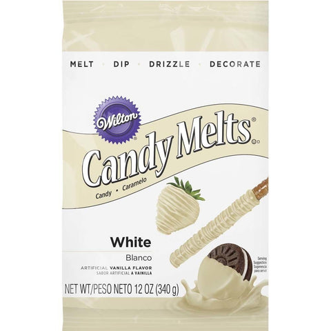 Wilton White Candy Melts 12 oz bag for smooth melting and coating.