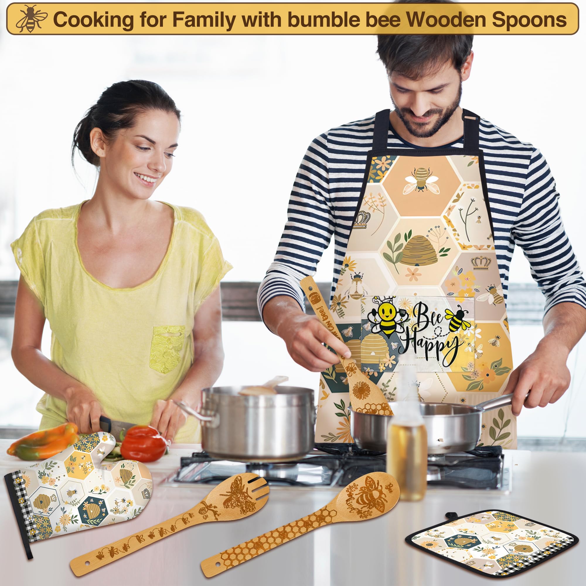 Wimabuden bee gifts apron with matching bee motif for a charming kitchen look