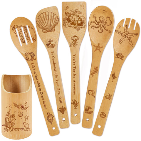 Wimabuden utensil holder in ocean design, ideal for organized coastal kitchen storage.