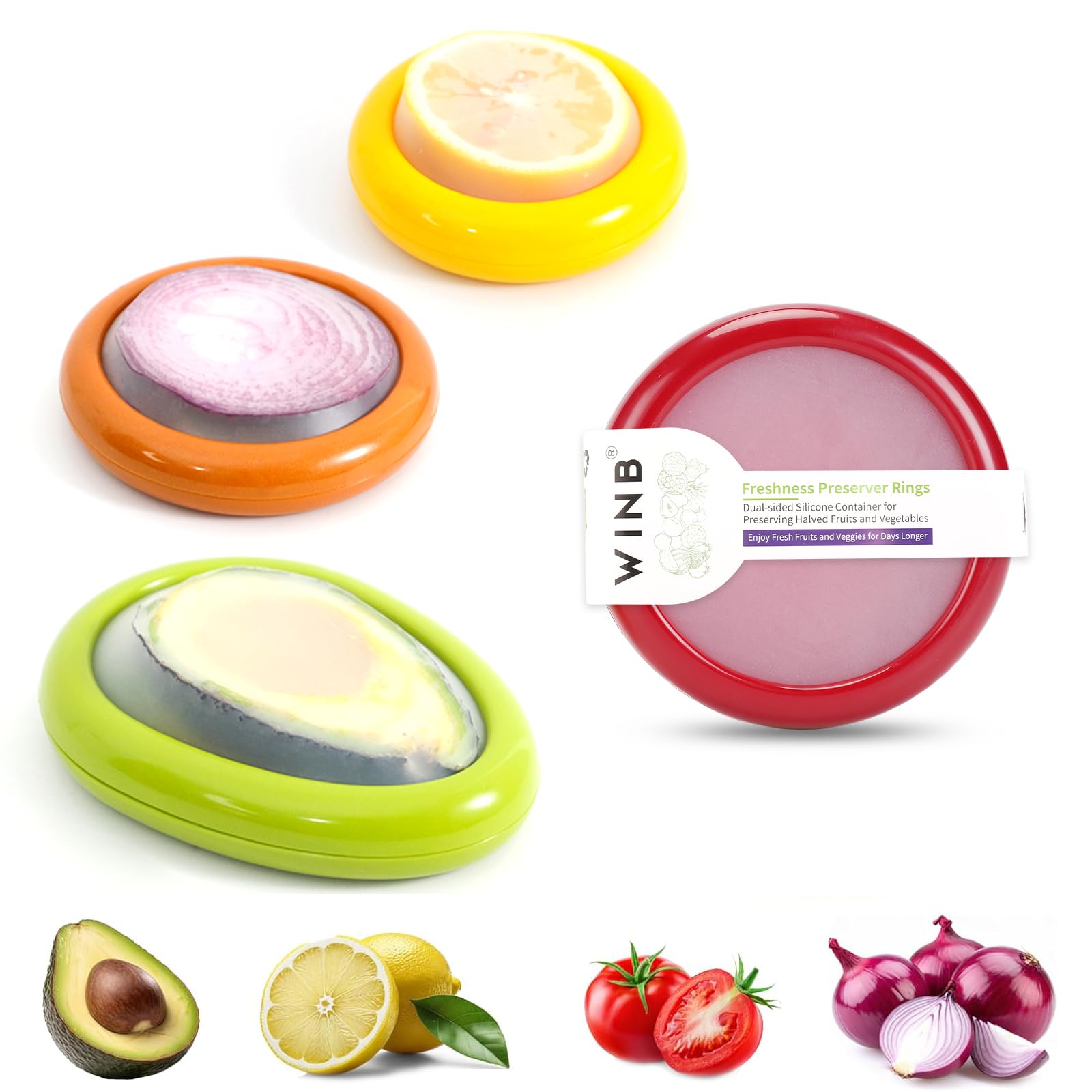 Winb Avocado Keeper with apple shape keeps halved fruit organized and accessible.