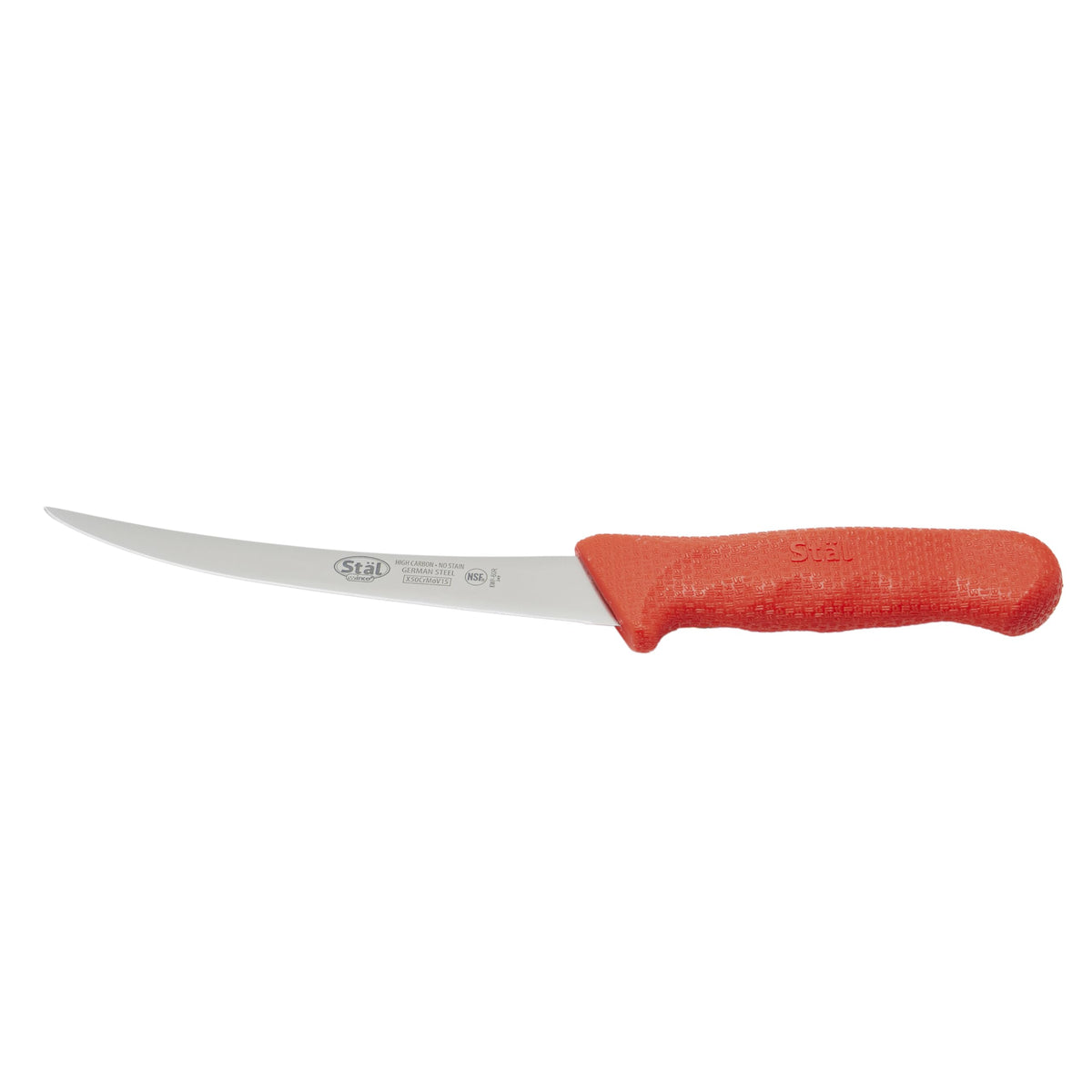 Winco 6-inch boning knife blade, sharp edge ideal for precise deboning.