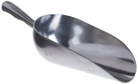 Winco aluminum utility scoop in use for scooping flour, sugar, and grains