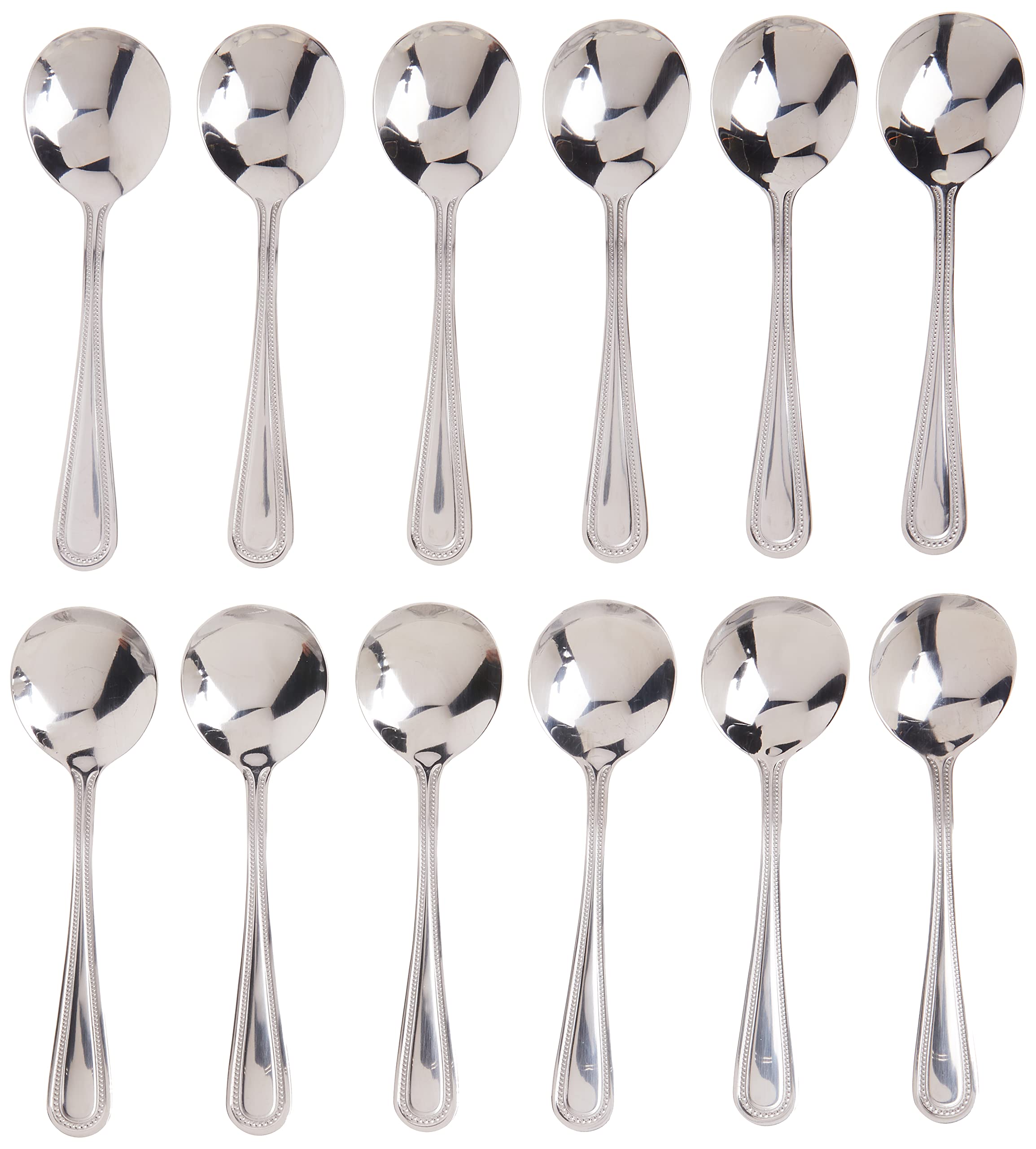 Winco Dots bouillon spoon set with shallow bowl for soups and broths