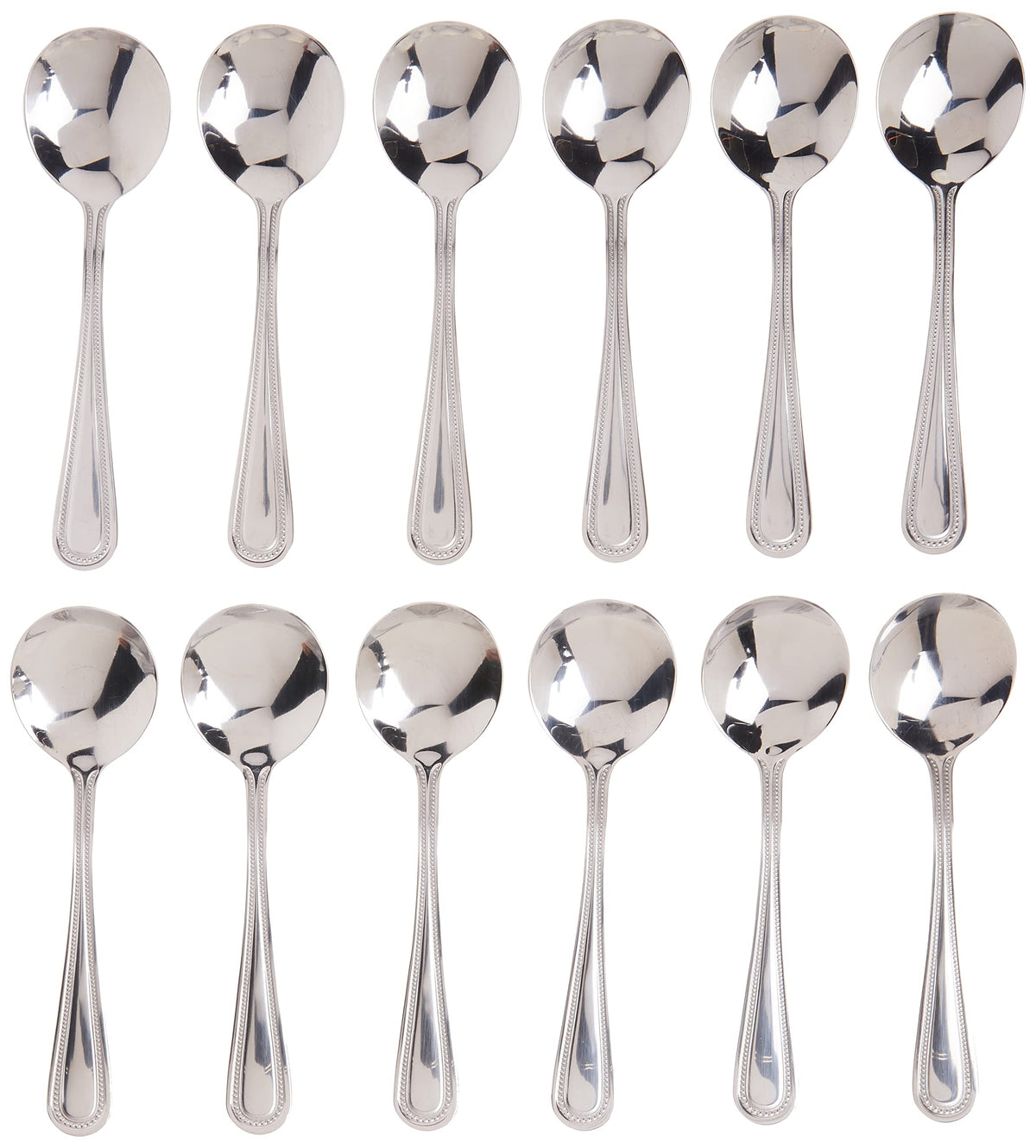 Winco Dots bouillon spoon set with shallow bowl for soups and broths