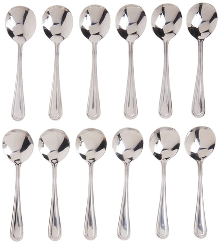 Winco Dots bouillon spoon set with shallow bowl for soups and broths