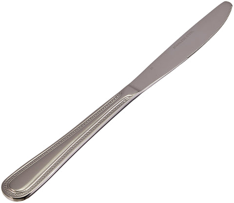 Winco Dots dinner knife with mirror finish highlighting durability for busy dining rooms.