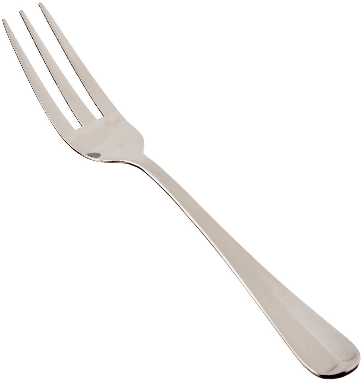 Winco Lafayette 3-tine dinner fork close-up shows durable 18-0 stainless steel.