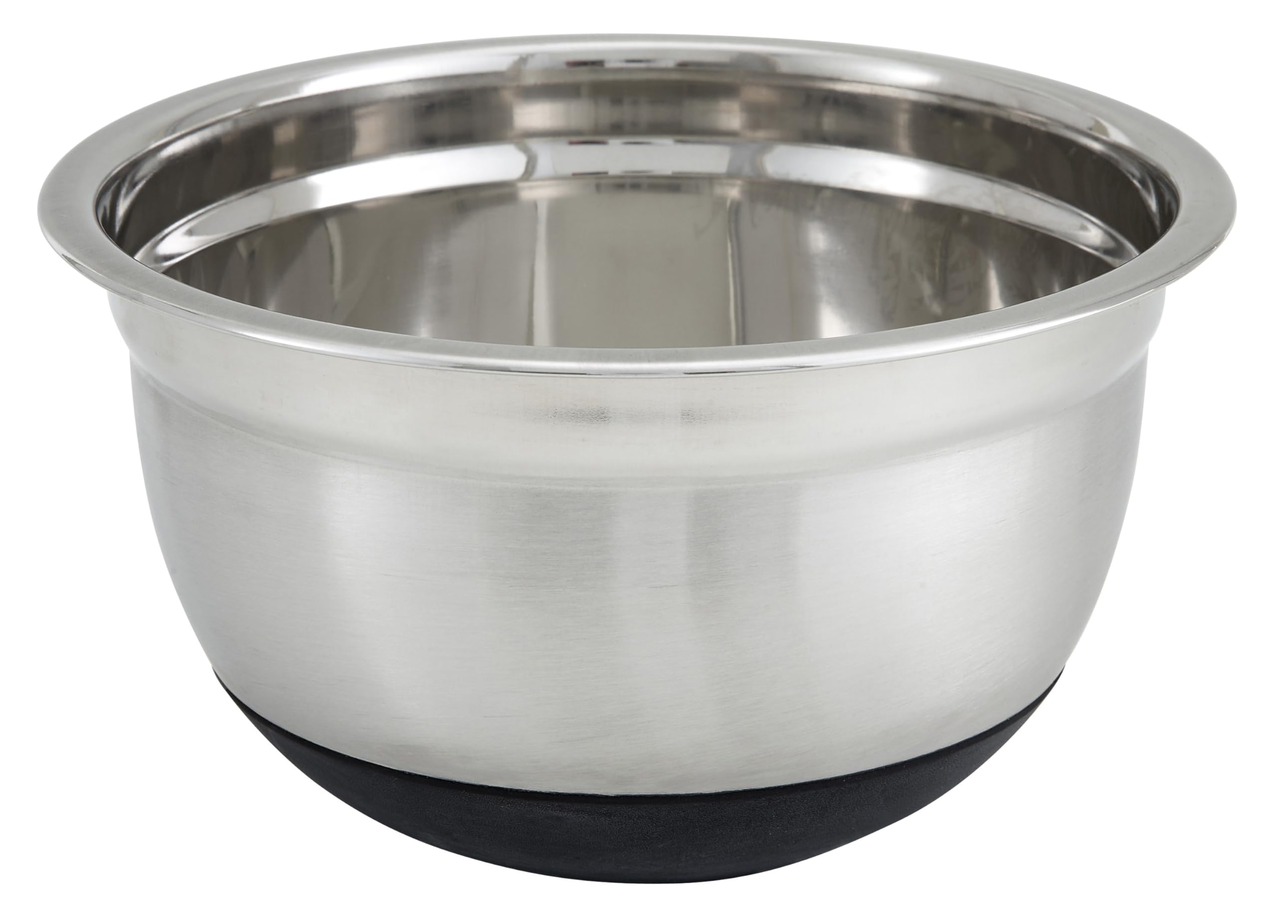 Winco mixing bowl with silicone base provides stable prep on crowded countertops.