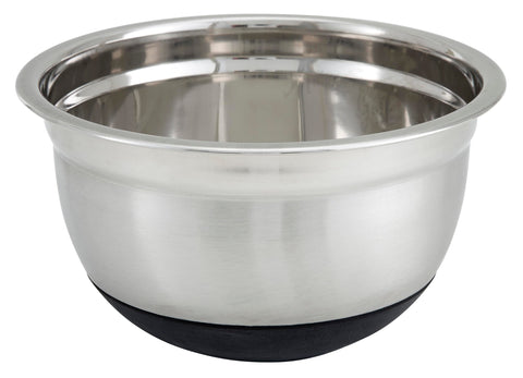 Winco mixing bowl with silicone base provides stable prep on crowded countertops.