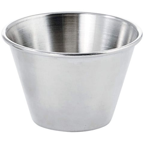 Winco SCP-40 4oz round ramekins for sauces and dips; rust-resistant stainless steel.