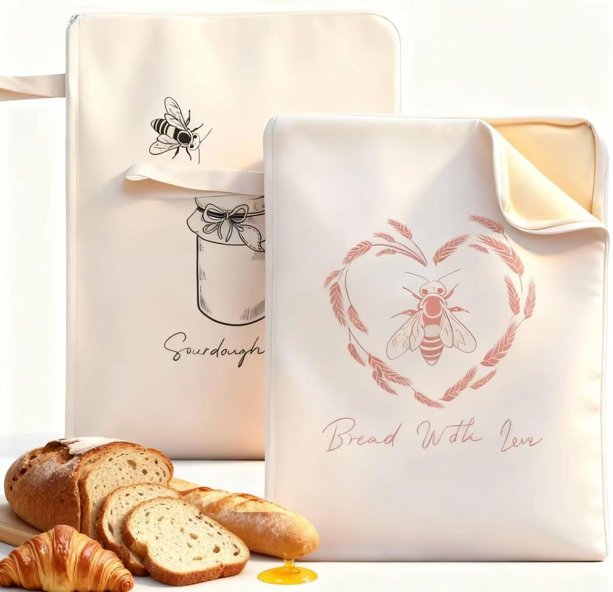 WiNDANCE bread bag with beeswax lining and zipper protects crust while keeping bread fresh.