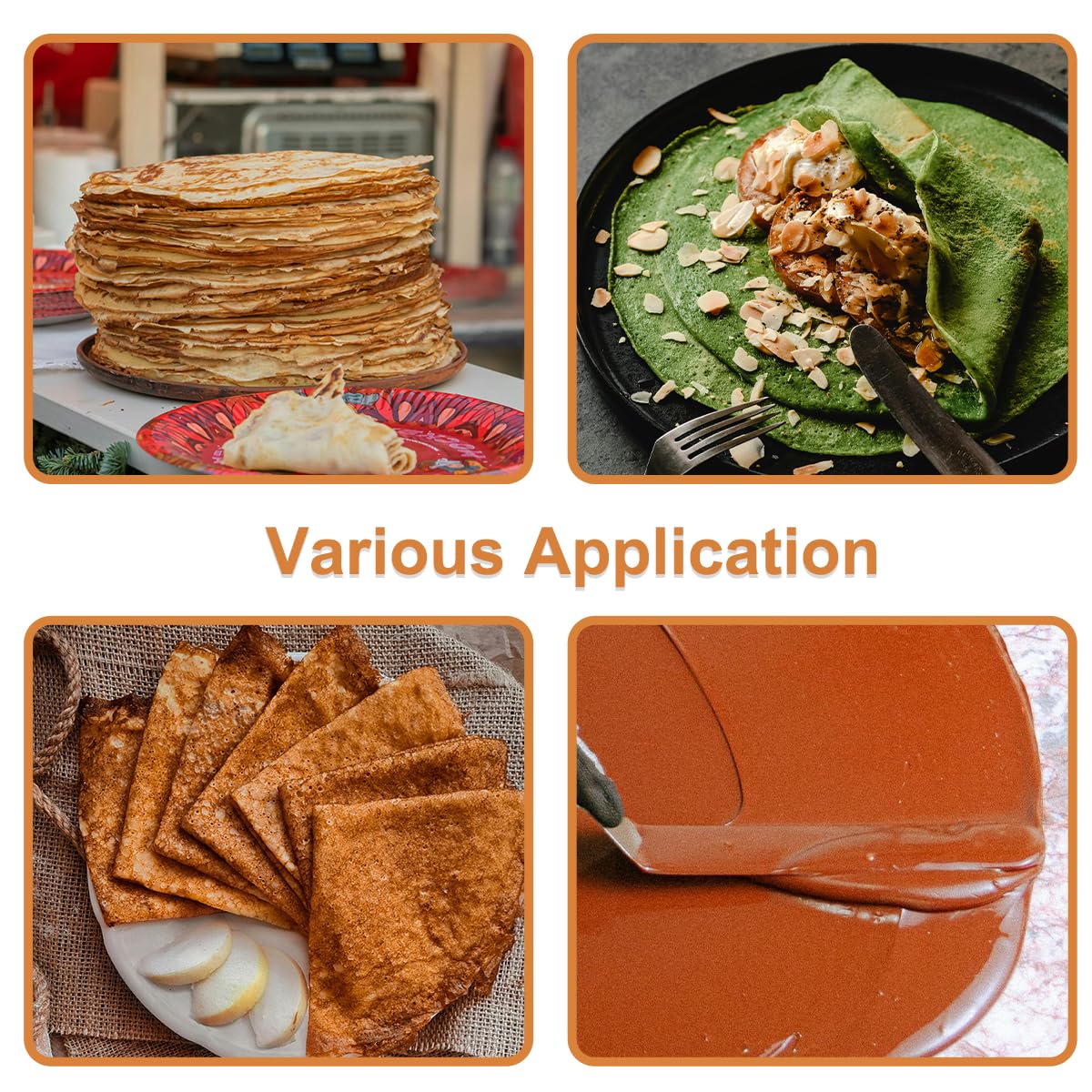 Windesk crepe flipping spatula in use achieving even presentation.