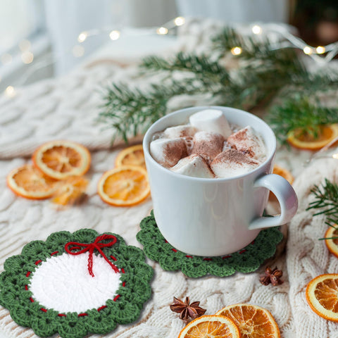 Windkream crochet coasters absorb moisture to protect surfaces