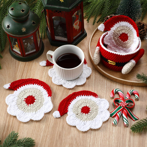 Windkream crochet storage basket with coasters keeps the table organized.