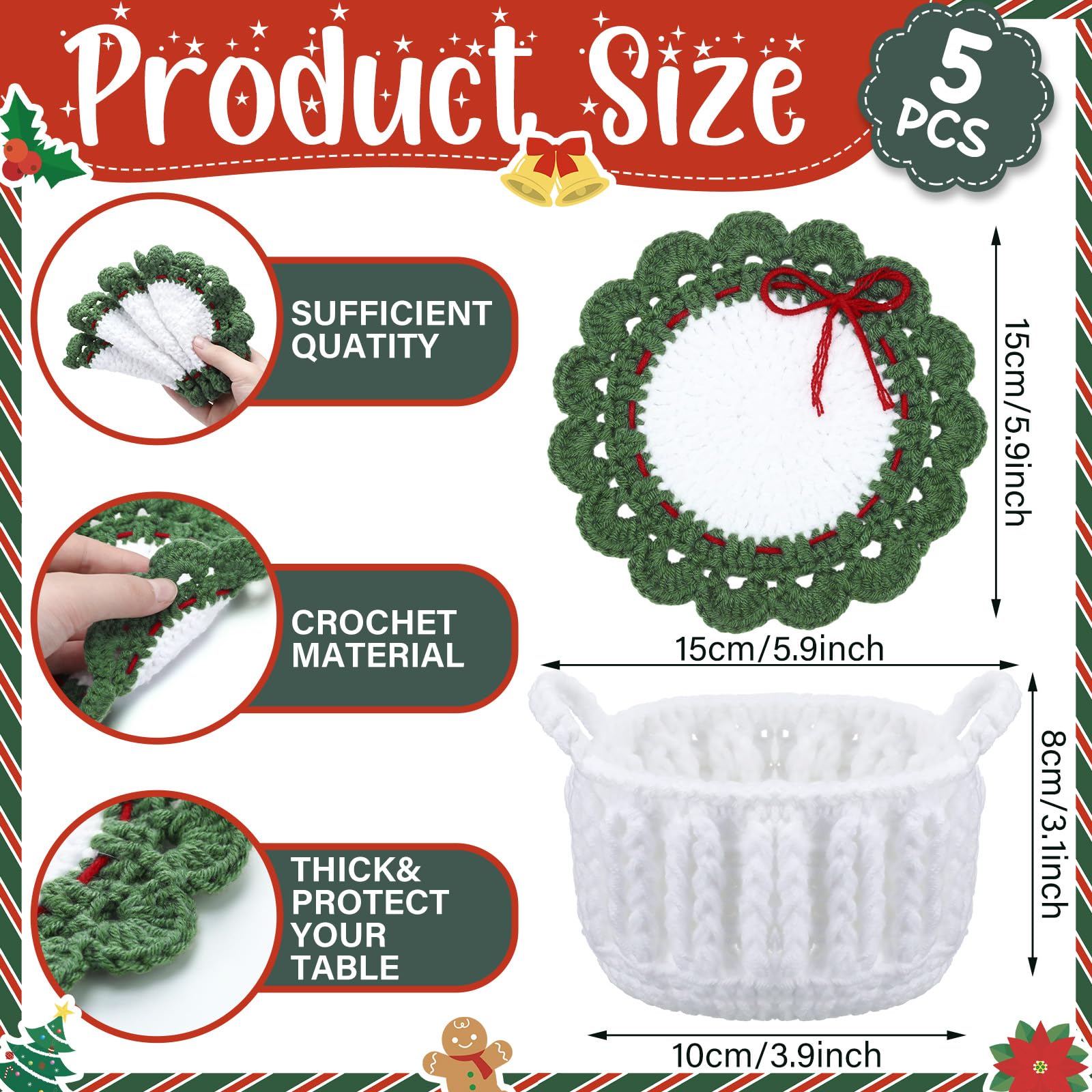 Windkream white crochet storage basket keeps coasters neatly organized