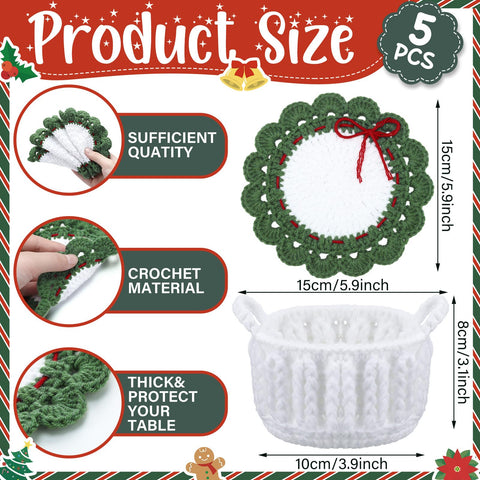 Windkream white crochet storage basket keeps coasters neatly organized