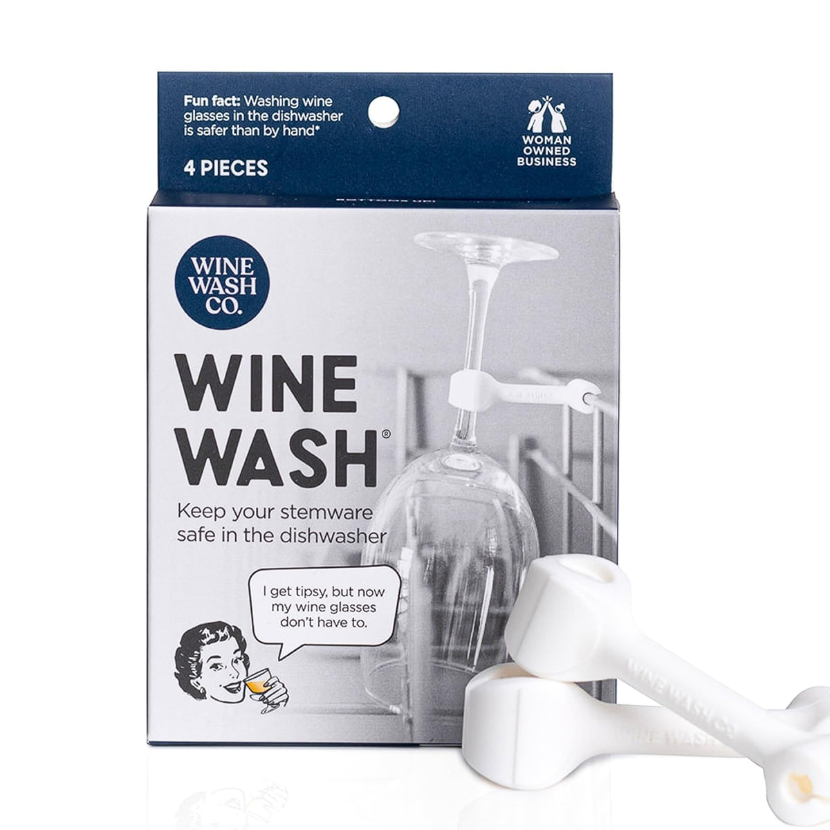 Wine Wash dishwasher attachment clip safely protects stemware in the dishwasher.