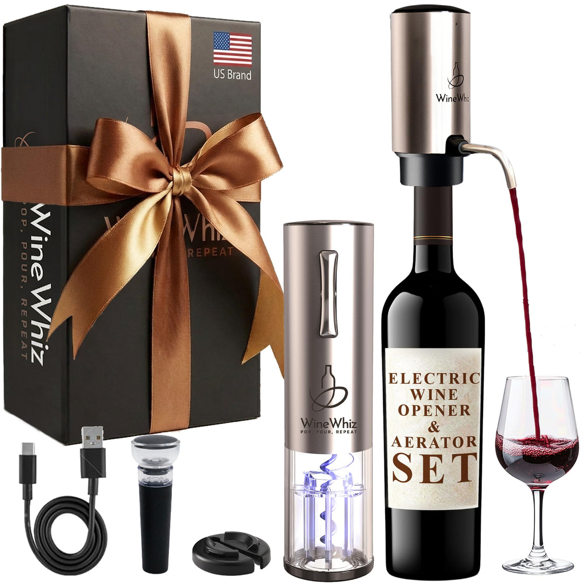 WineWhiz electric wine opener in action delivering smooth cork removal.