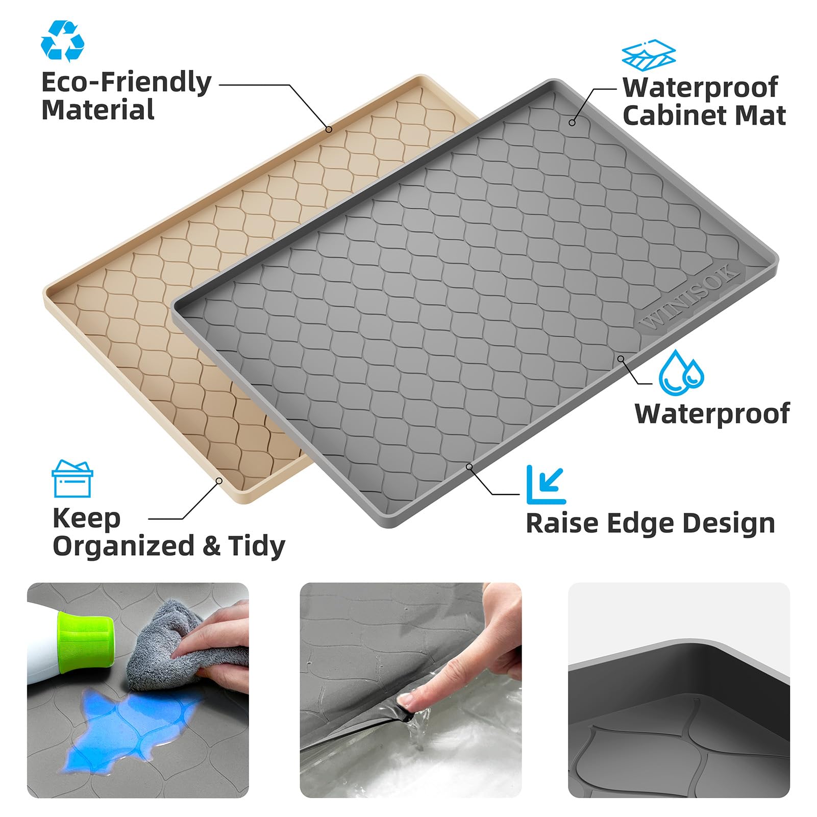 Winisok under-sink mat raised-edge design containing spills