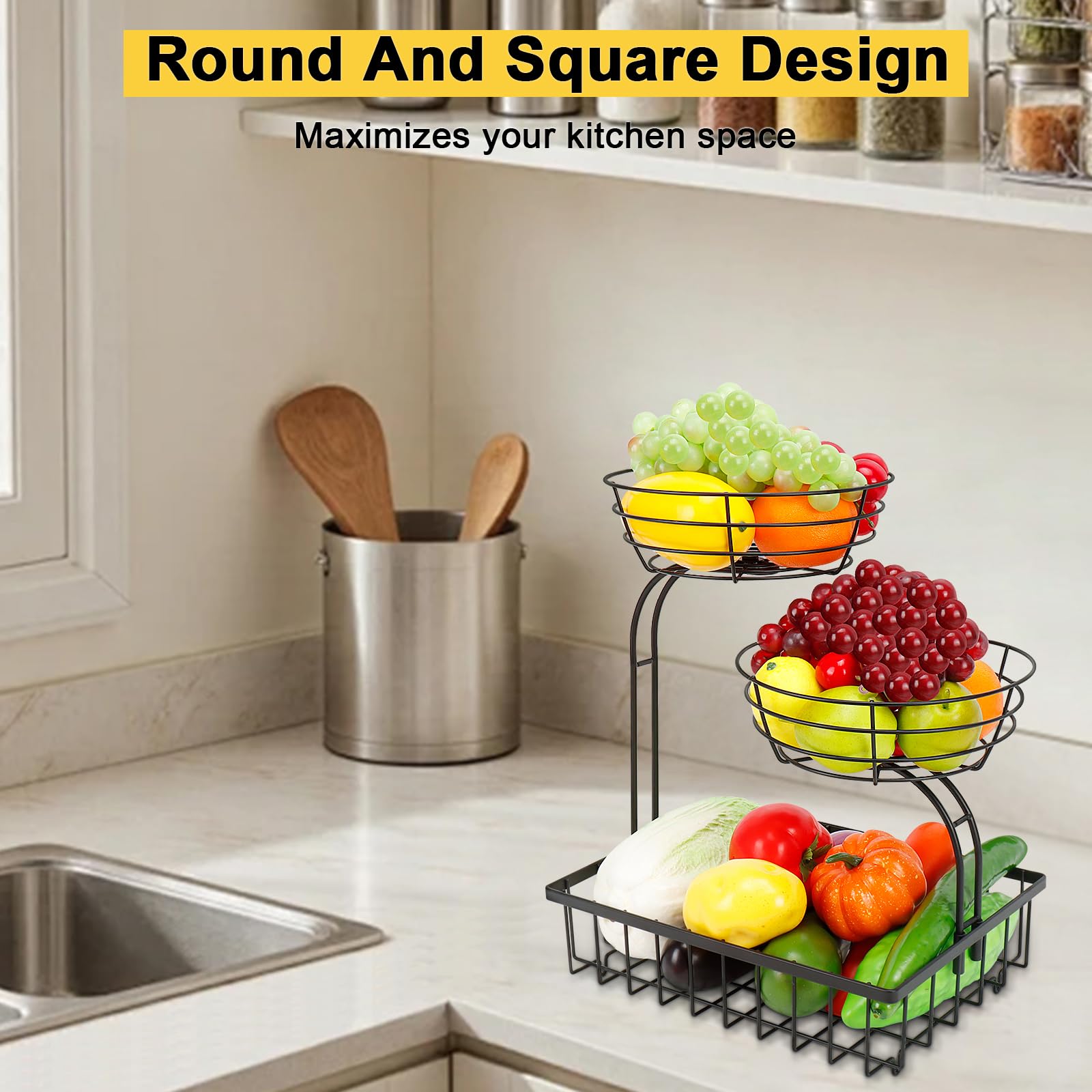 Winmien 3-Tier Basket quick tool-free assembly for kitchen setup
