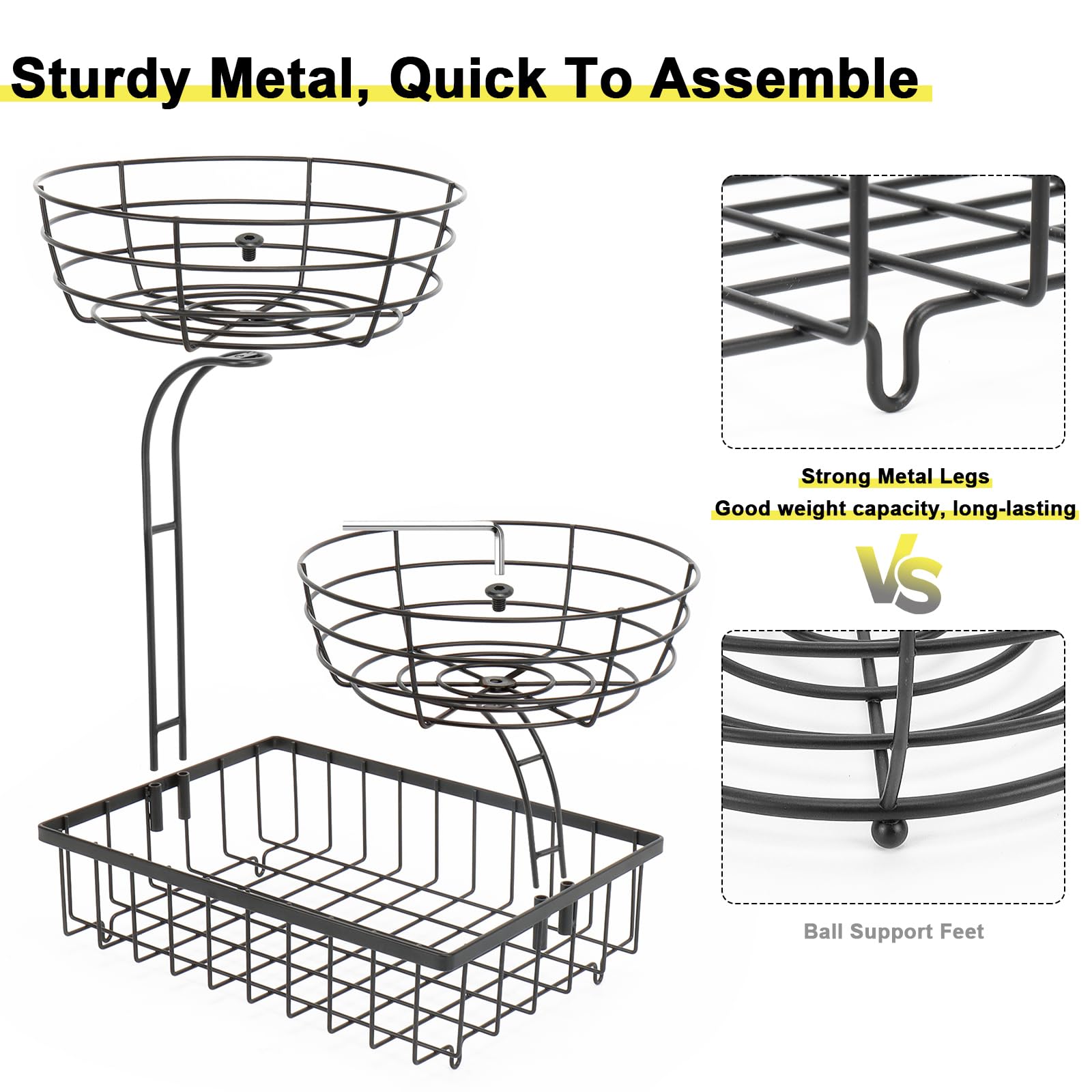 Winmien 3-Tier Basket ideal for bread and pantry items on a clean counter