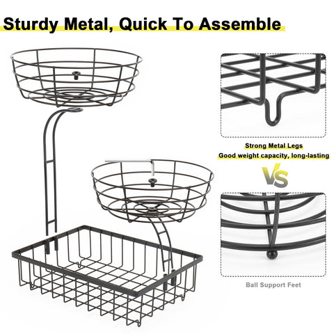Winmien 3-Tier Basket ideal for bread and pantry items on a clean counter