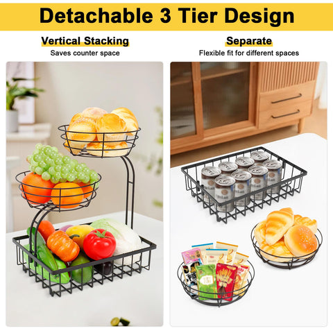 Winmien 3-Tier Basket stacked assembly demonstrates flexible kitchen organization