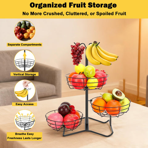Winmien large-capacity kitchen organizer holds fruit, bread, and snacks