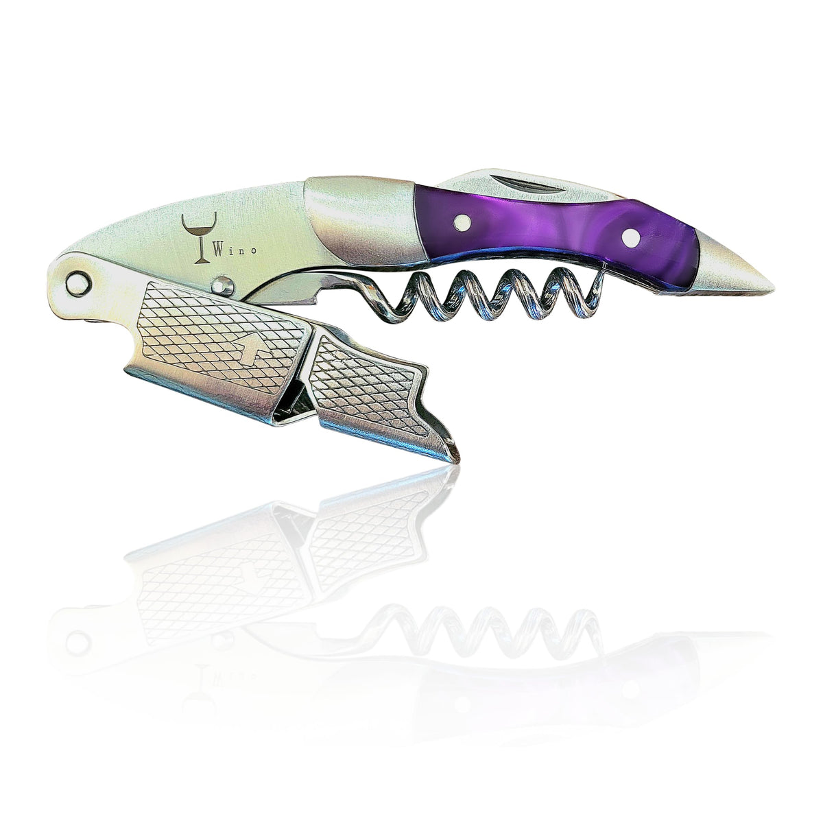 Wino Wine Key double-hinged corkscrew in action for effortless cork removal