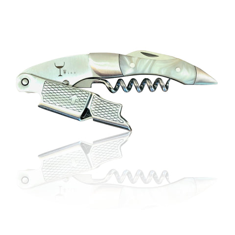Wino Wine Key double-hinged corkscrew in action for easy cork removal