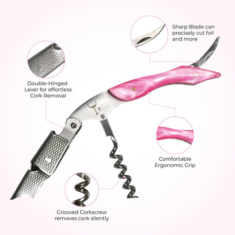 Wino Wine Key double-hinged lever eases cork removal with a single fluid motion.